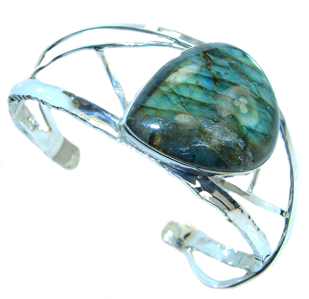 Beautiful Modern Shimmering Labradorite Sterling Silver Bracelet / Cuff