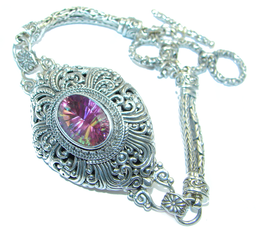 Chunky Pink Rainbow Magic Topaz Sterling Silver handmade Bracelet