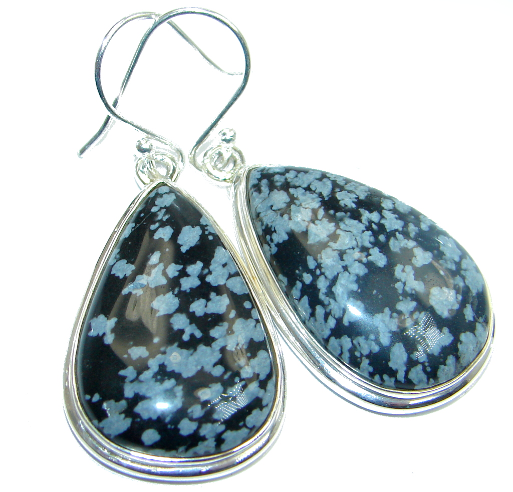Classy Black Snowflake Obsidian Sterling Silver earrings