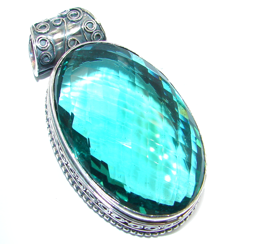 Amazing created Emerald color Quartz Sterling Silver Pendant
