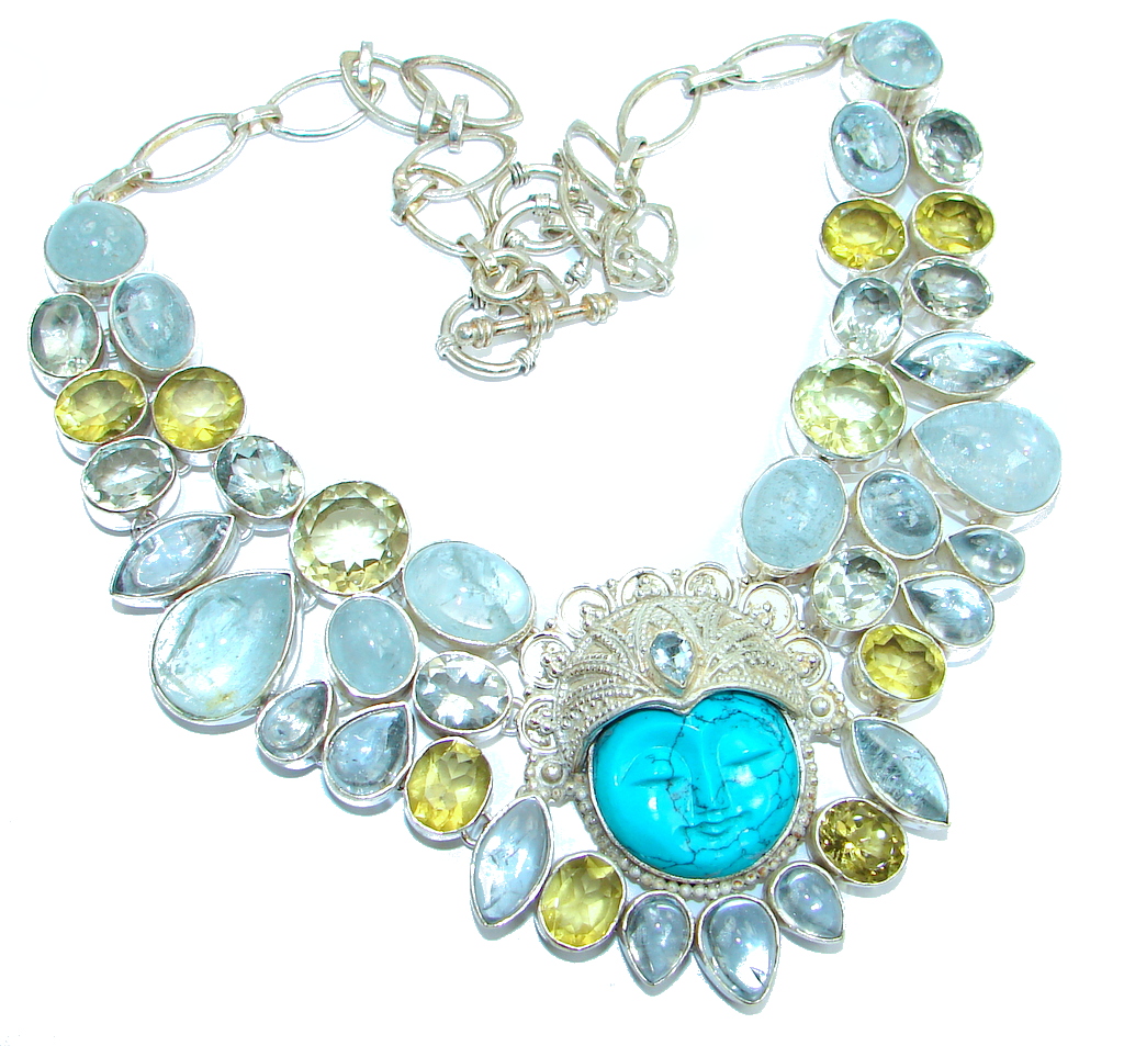 Chunky Exclusive Apatite Citrine Amethyst Sterling Silver handmade Necklaces
