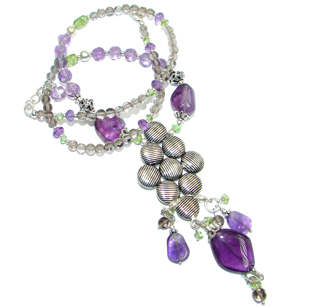 Genuine Amethyst Peridot Sterling Silver handcrafted necklace