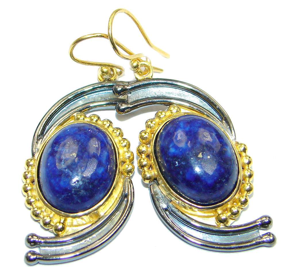 Exclusive genuine Lapis Lazuli Gold plated over Sterling Silver earrings
