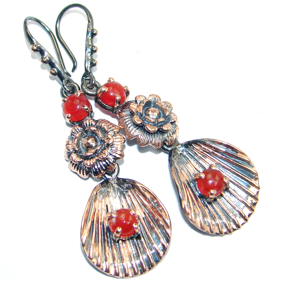 Natural Carnelian Rose Gold Rhodium plated over Sterling Silver Earrings