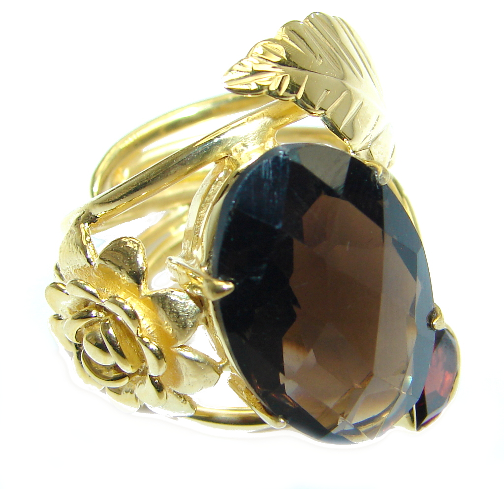 Beautiful Champagne Smoky Topaz Gold plated Sterling Silver Ring size adjustable