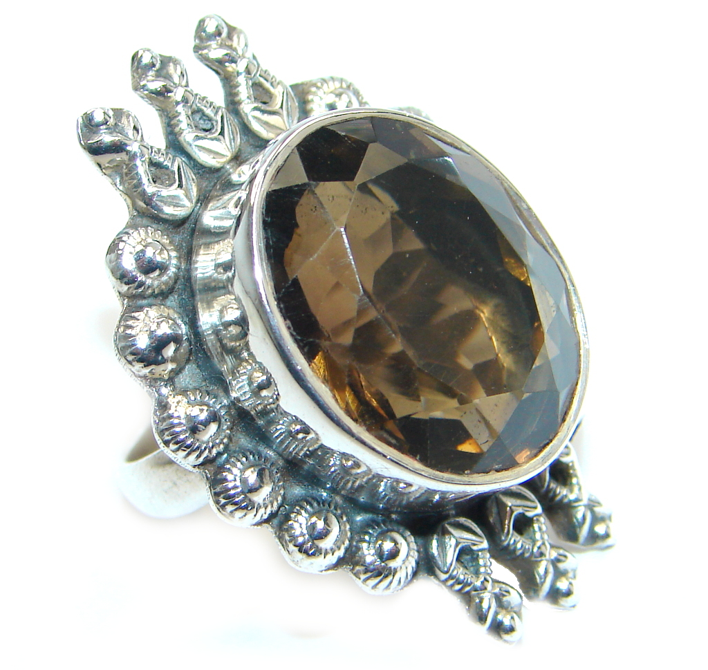 Amazing Genuine Smoky Topaz Sterling Silver ring size 9
