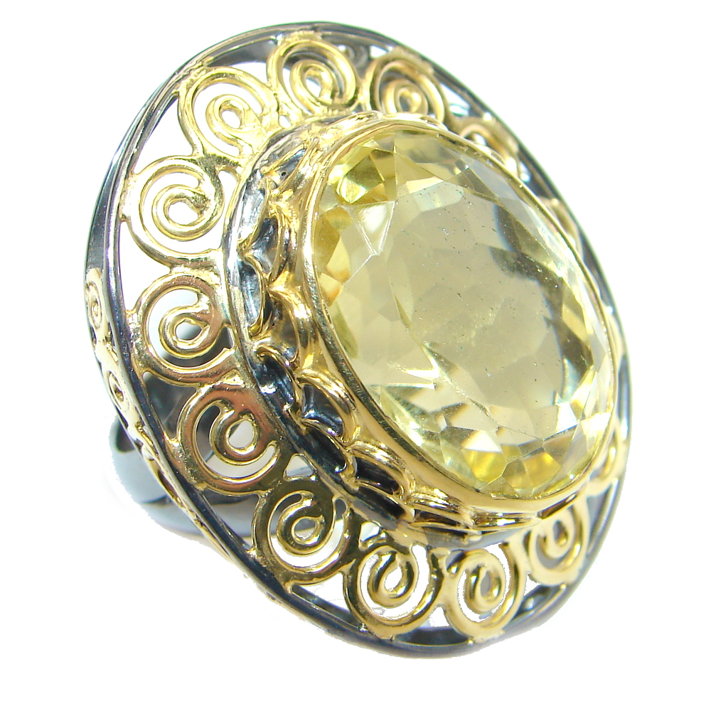 Large Citrine Gold plated over Sterling Silver ring size adjustable