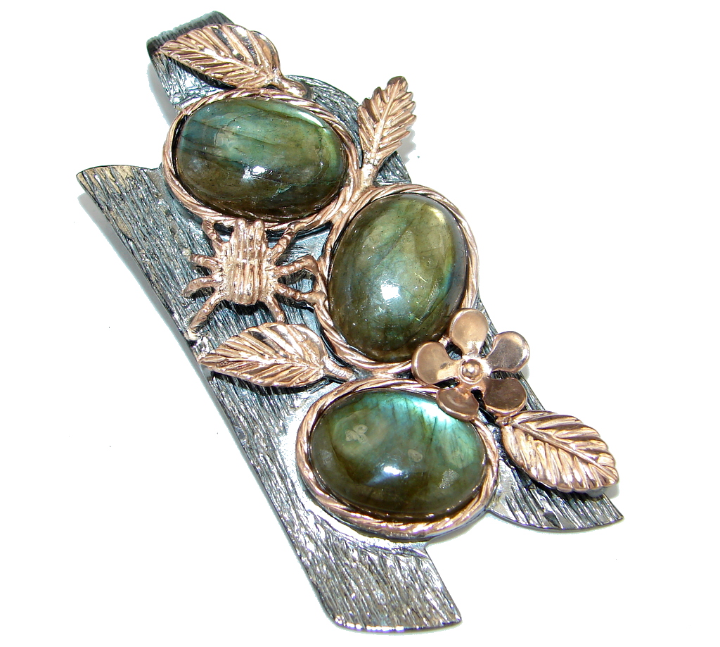 Very Unusual Design Labradorite Rose Gold plated Sterling Silver handmade Pendant