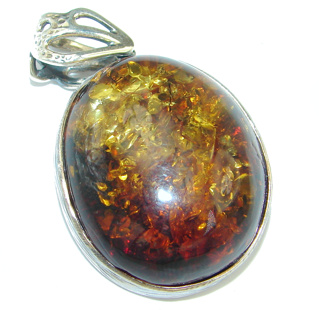 Vintage Design natural Baltic Amber Sterling Silver handmade Pendant