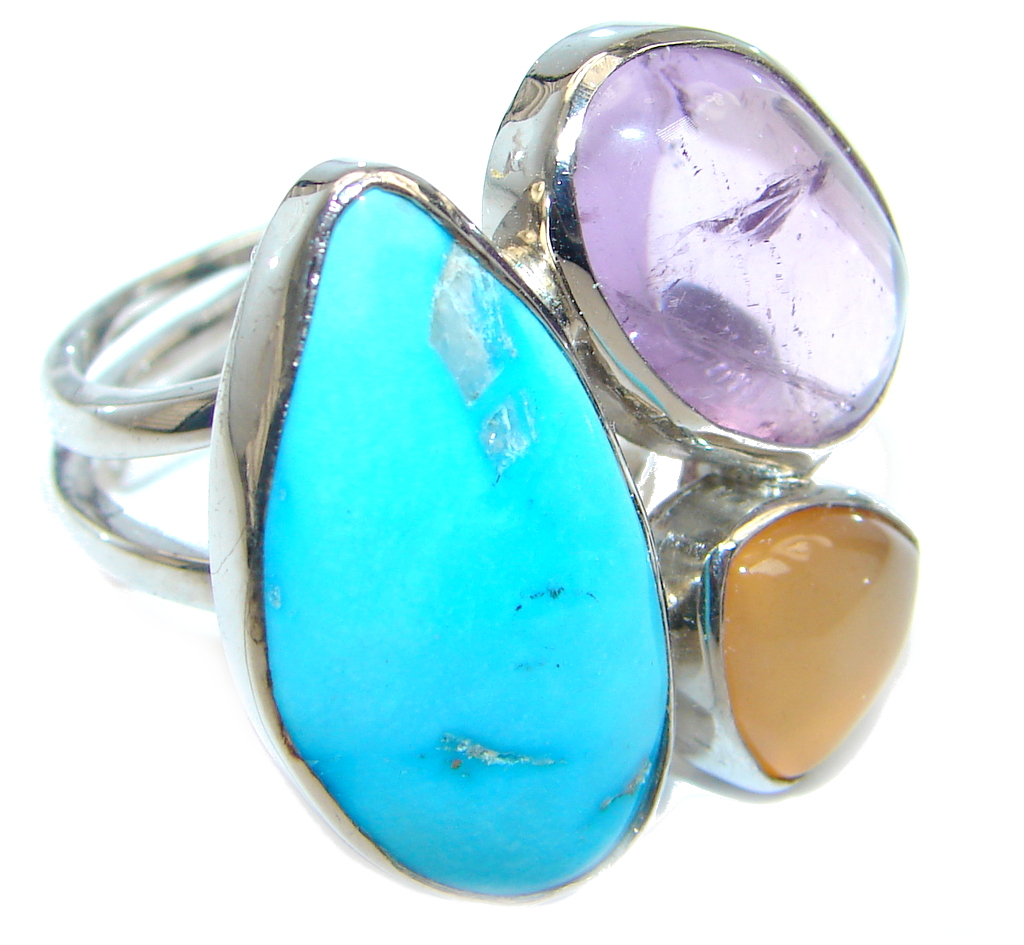 Sleeping Beauty Turquoise Sterling Silver Ring size adjustable