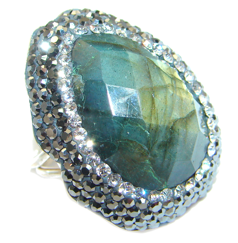 Blue Aura Fire Labradorite Spinel Sterling Silver ring size adjustable