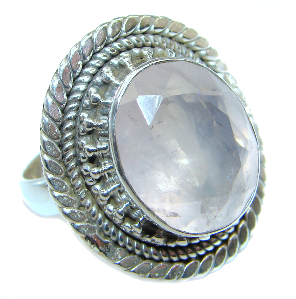 Amazing Rose Quartz Sterling Silver ring s. 8 1/4