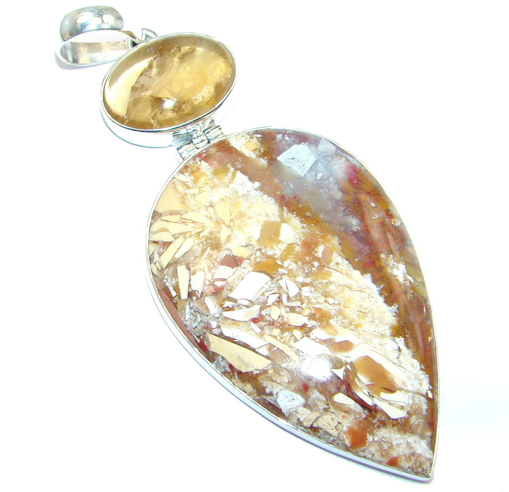 Big Australian Brecciated Mookaite Amber Sterling Silver handcrafted Pendant