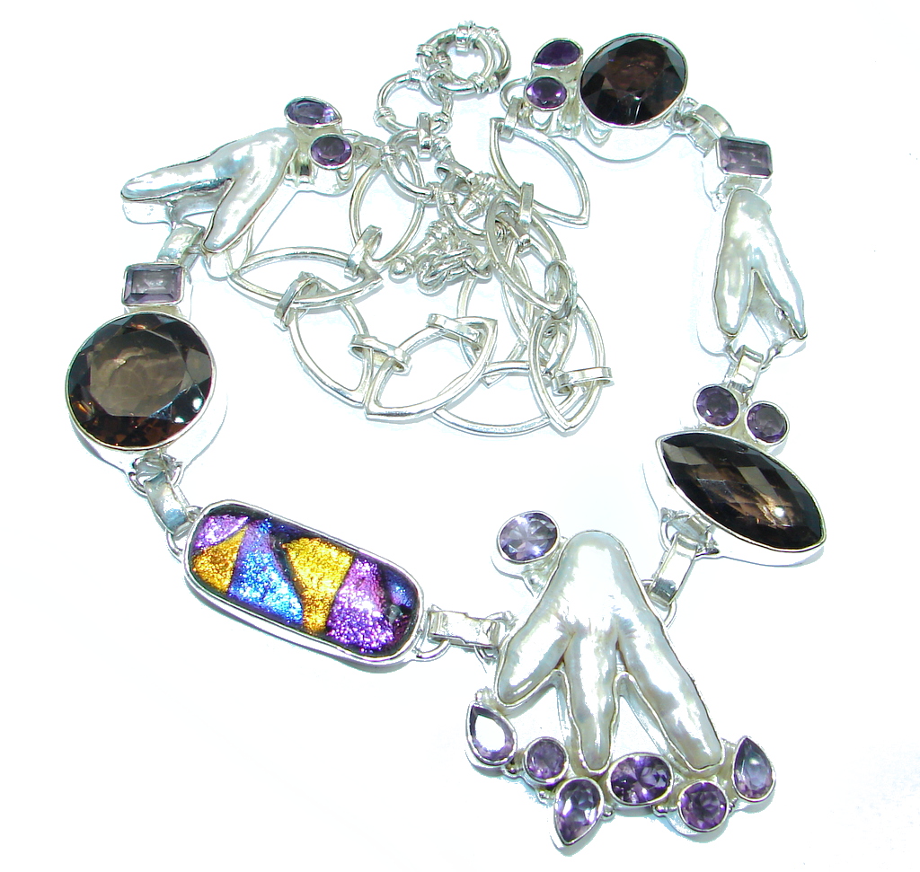 Amazing Genuine Mother of Pearl Sterling Silver handmade Necklace
