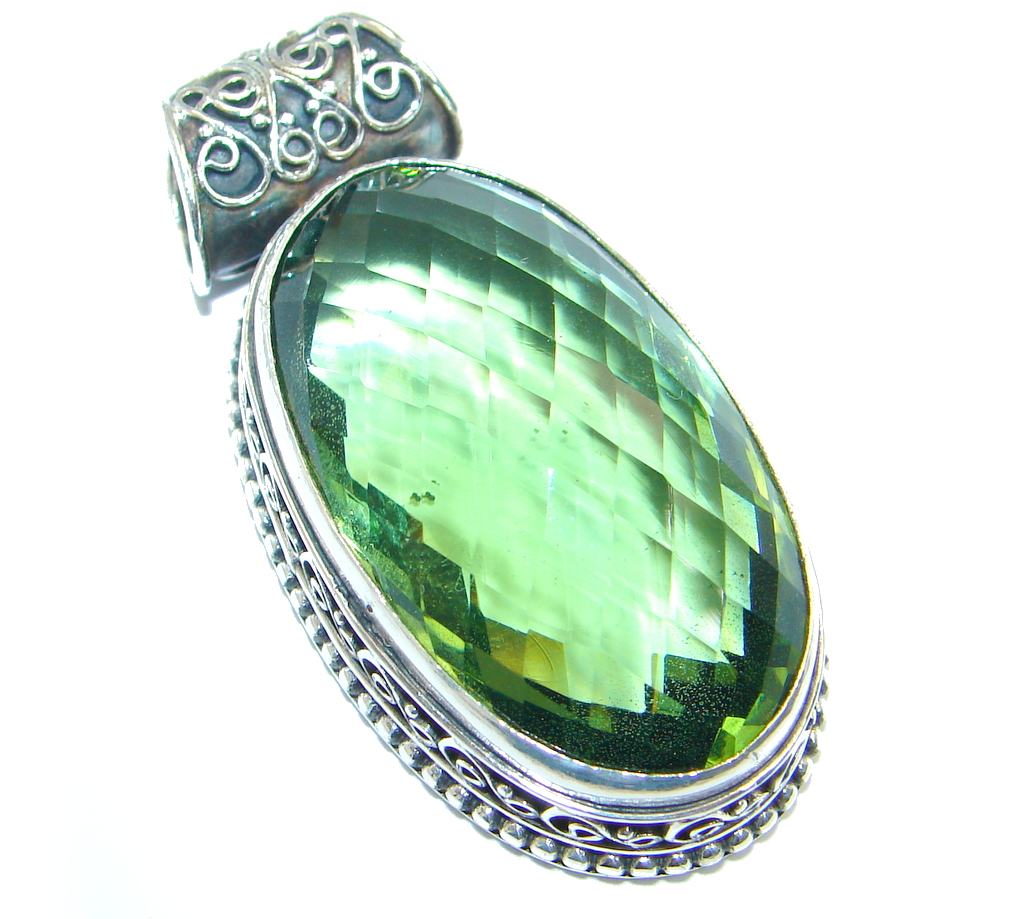 Amazing created Emerald color Quartz Sterling Silver Pendant