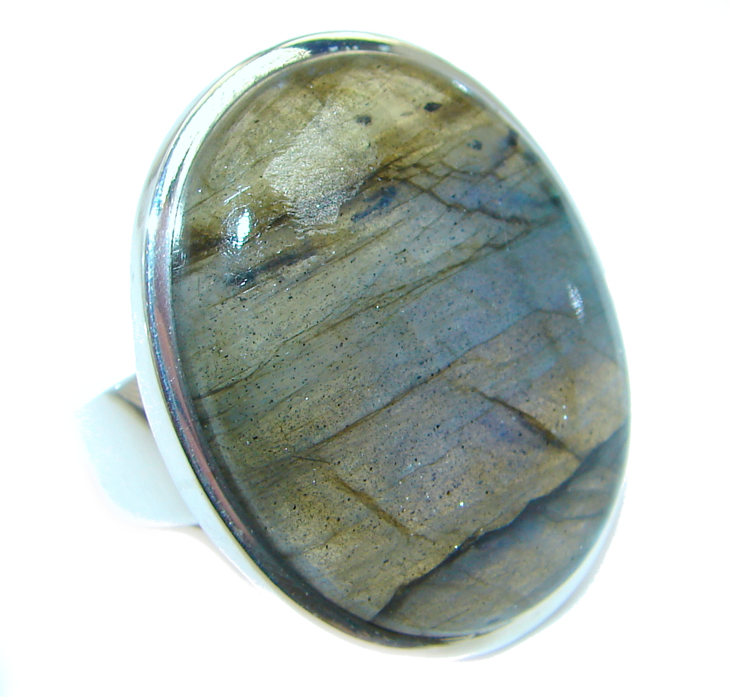Blue Aura Fire Labradorite Sterling Silver ring size 8 1/2