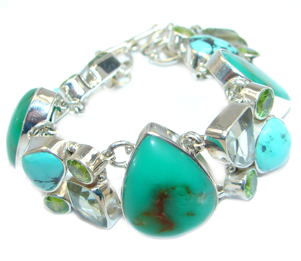 Chunky authentic Green Chrysoprase Peridot Sterling Silver Bracelet