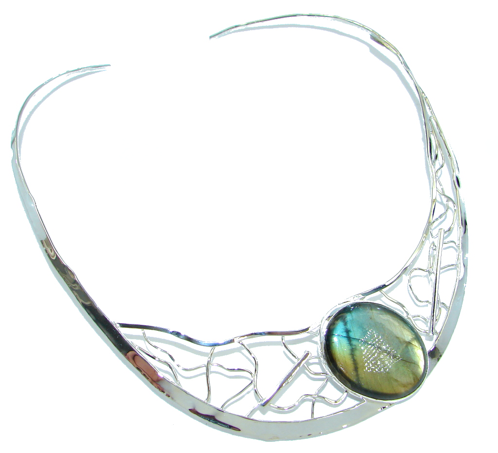 Scarlet Beauty Labradorite hammered Sterling Silver necklace / Choker