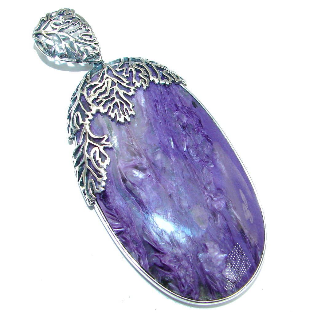 Huge Genuine AAA Purple Siberian Charoite Sterling Silver Pendant