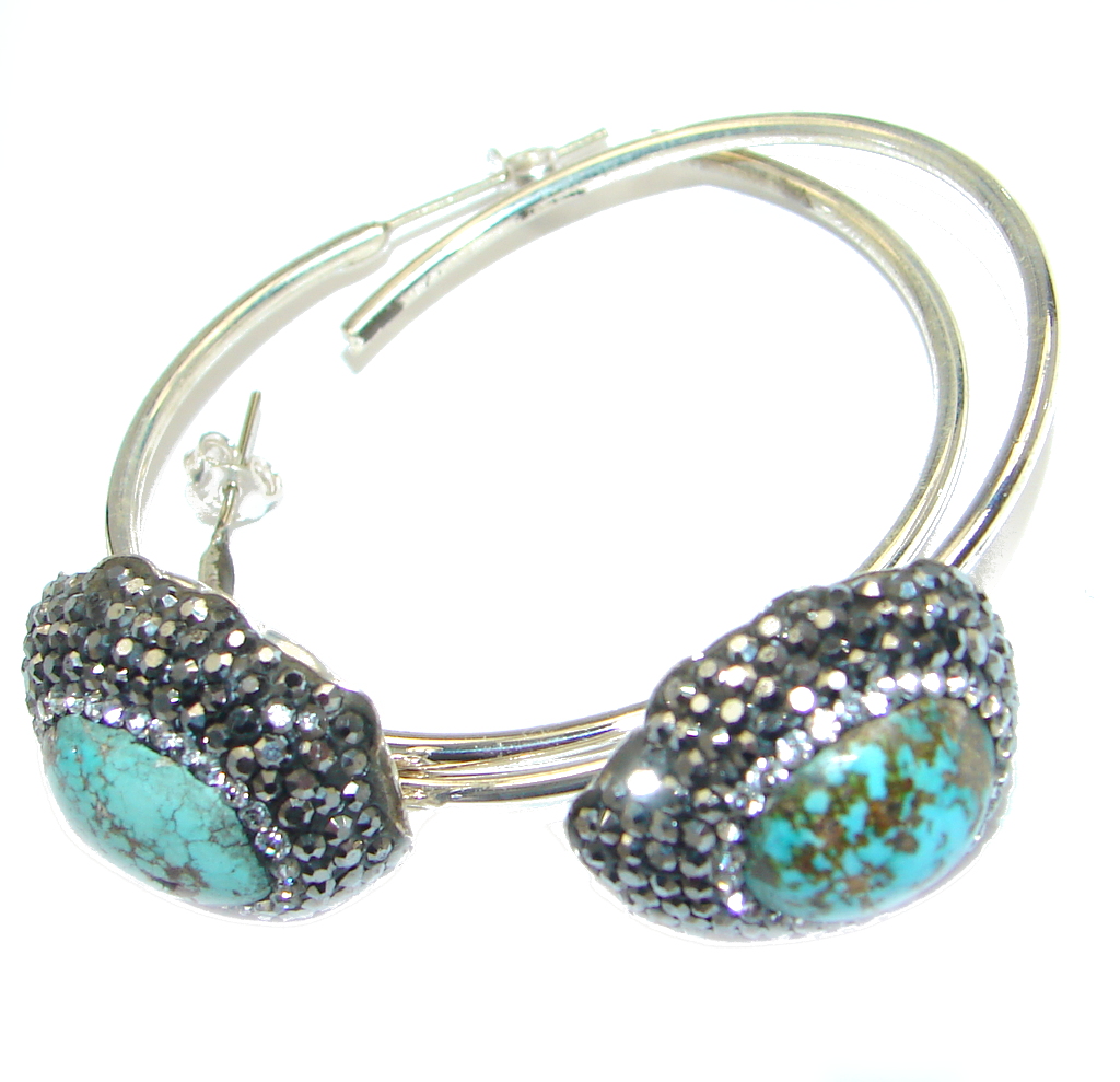 Genuine Beauty Turquoise Spinel Sterling Silver handcrafted Earrings
