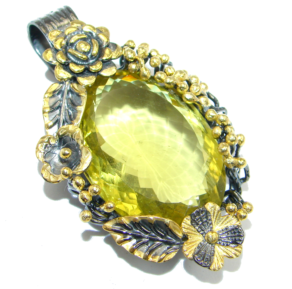 Mystic Garden Citrine Gold Rhodium plated over Sterling Silver handmade Pendant