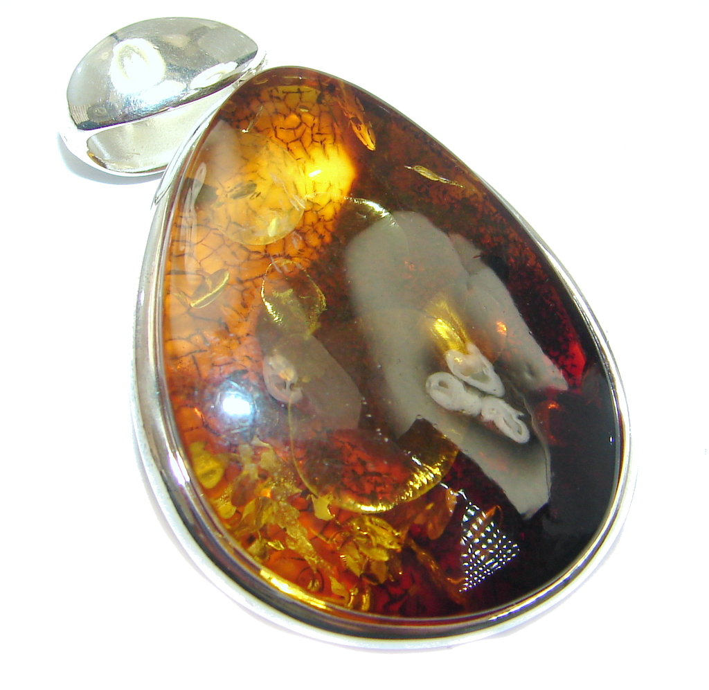 Vintage Design natural Baltic Amber Sterling Silver handmade Pendant