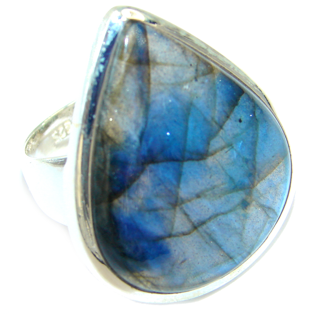 Fire Labradorite Sterling Silver handcrafted ring s. 7 1/2