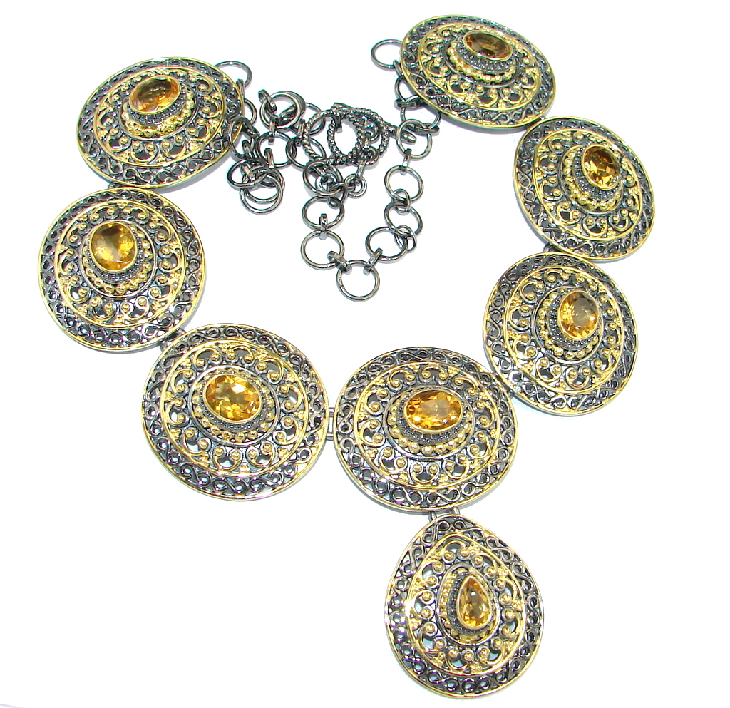 Mexican Summer Citrine Gold Rhodium plated over Sterling Silver handmade Necklace