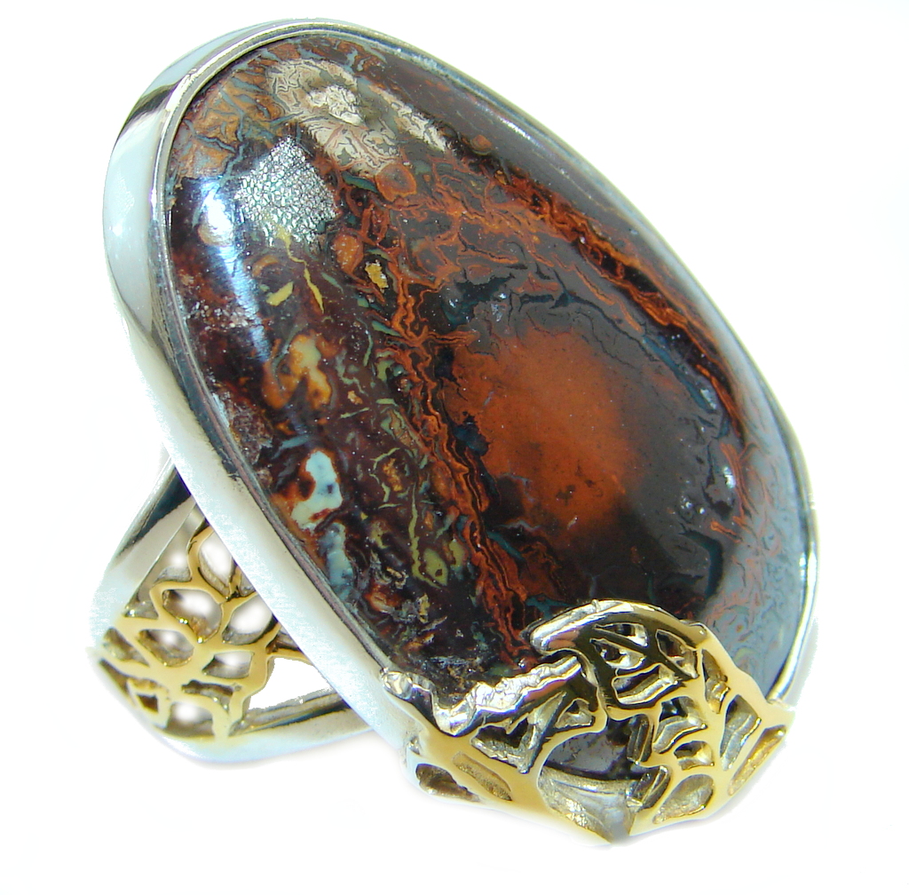 Amazing Australian Koroit Opal Two Tones Sterling Silver Ring size adjustable