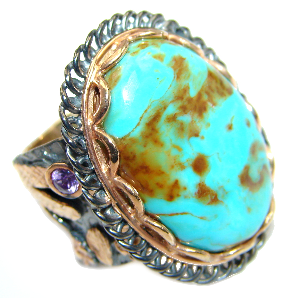 Corrico Lake Turquoise Rhodium Rose Gold Plated over Sterling Silver ring s. 6