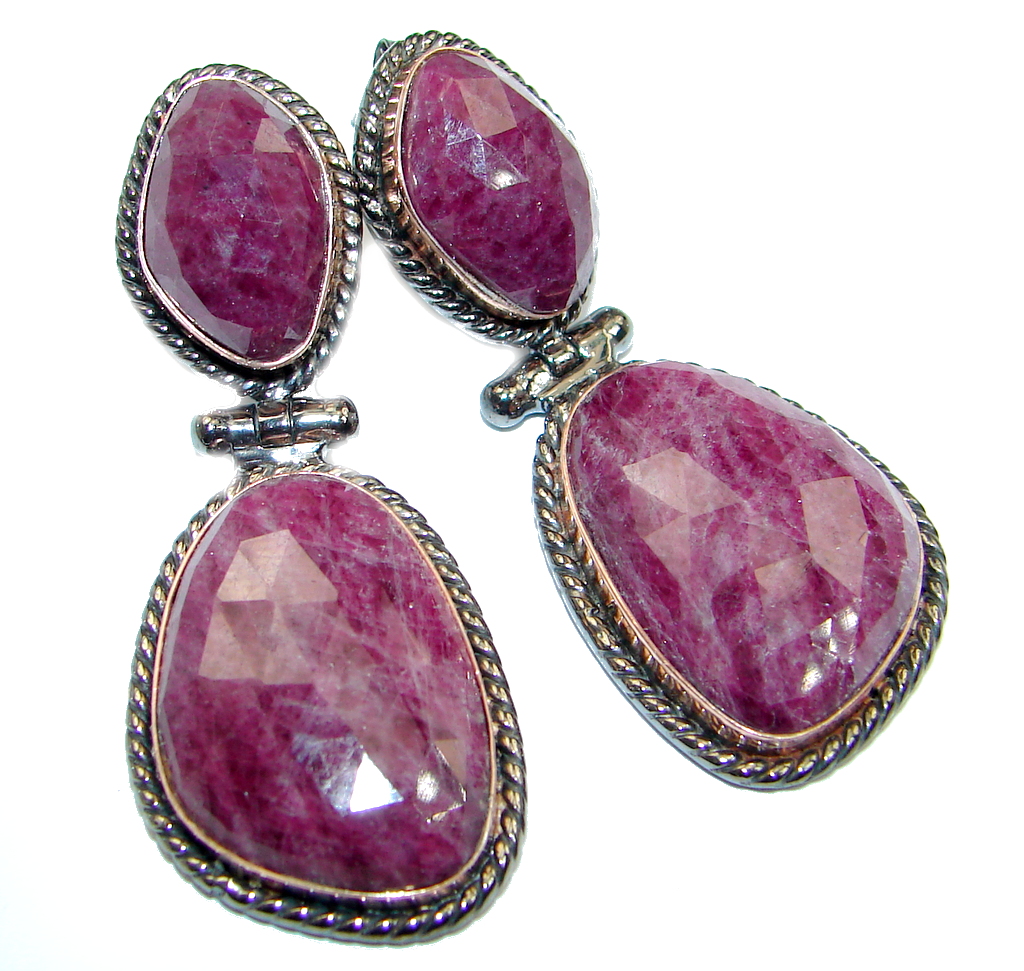 Trendy Ruby Rose Gold Rhodium plated over Sterling Silver handmade stud earrings