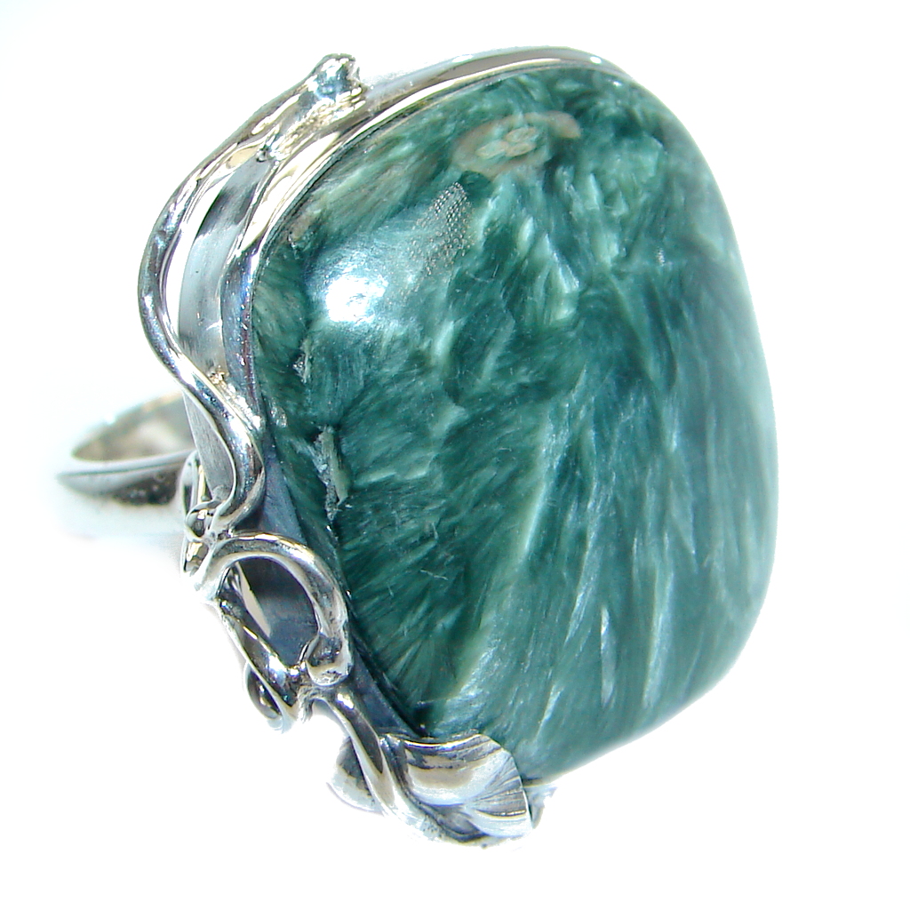 Amazing AAA Green Seraphinite Sterling Silver Ring size adjustable