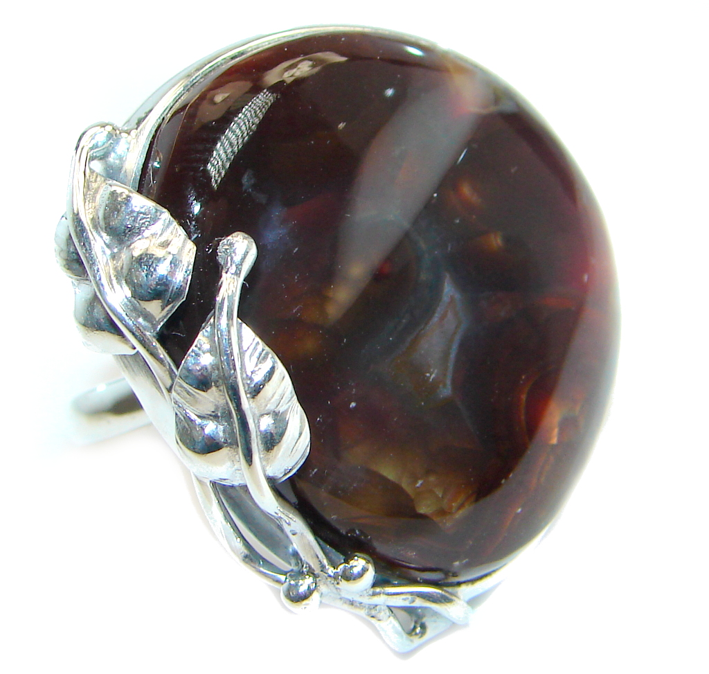 Bohemian Style Genuine Fire Agate Mexican Sterling Silver Ring size adjustable