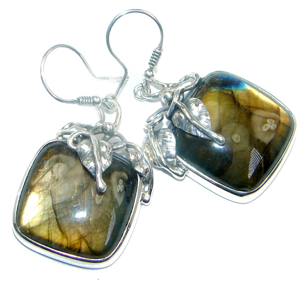 Vintage Design Blue Fire Labradorite Sterling Silver handmade earrings
