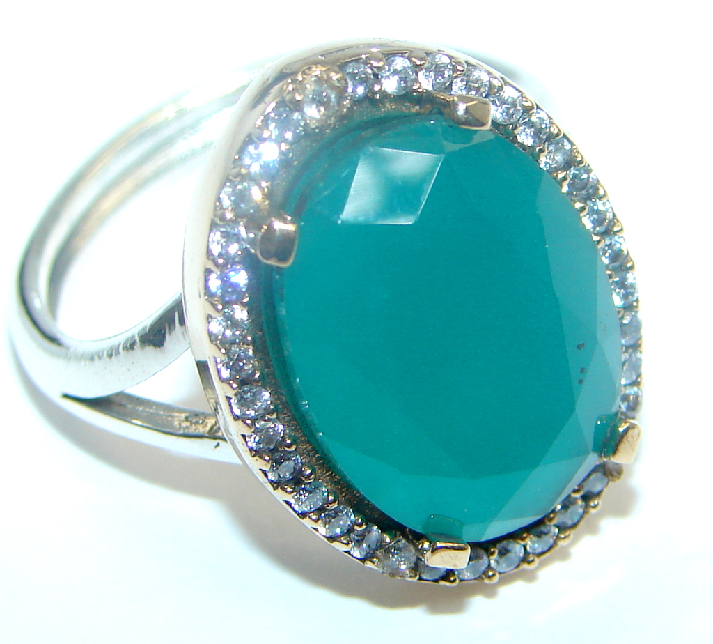 Created Emerald & White topaz Sterling Silver Ring s. 8 1/2