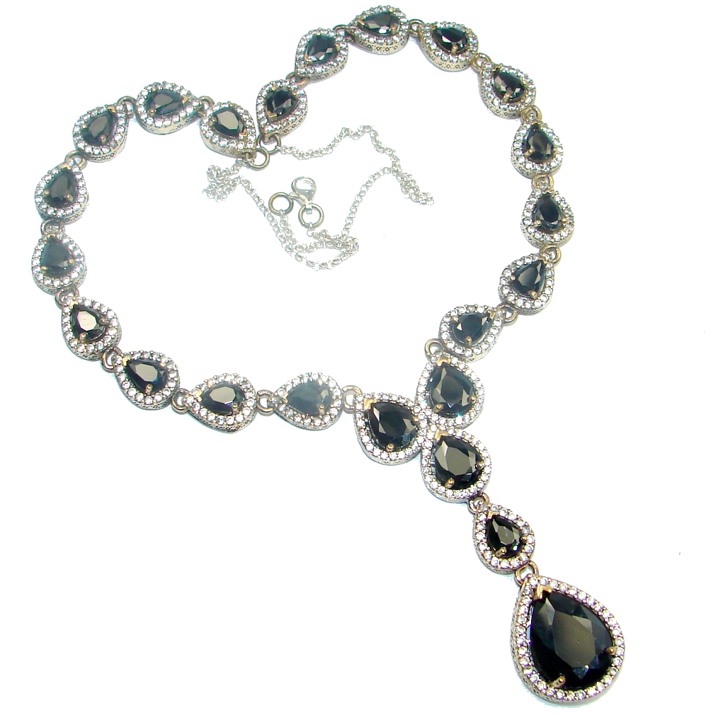 Victorian Style faceted Onyx & White Topaz copper over Sterling Silver necklace