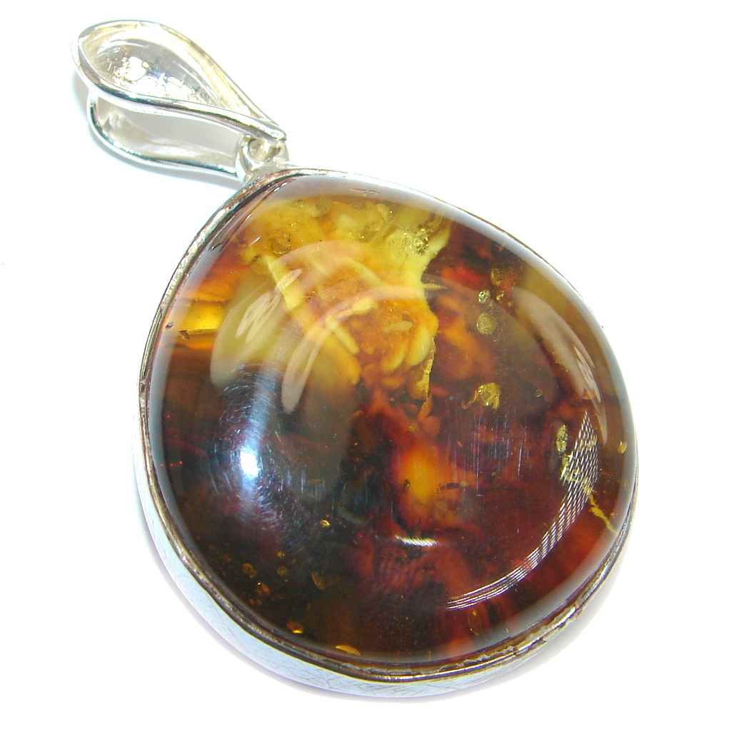 Simple Design natural Baltic Amber Sterling Silver handmade Pendant