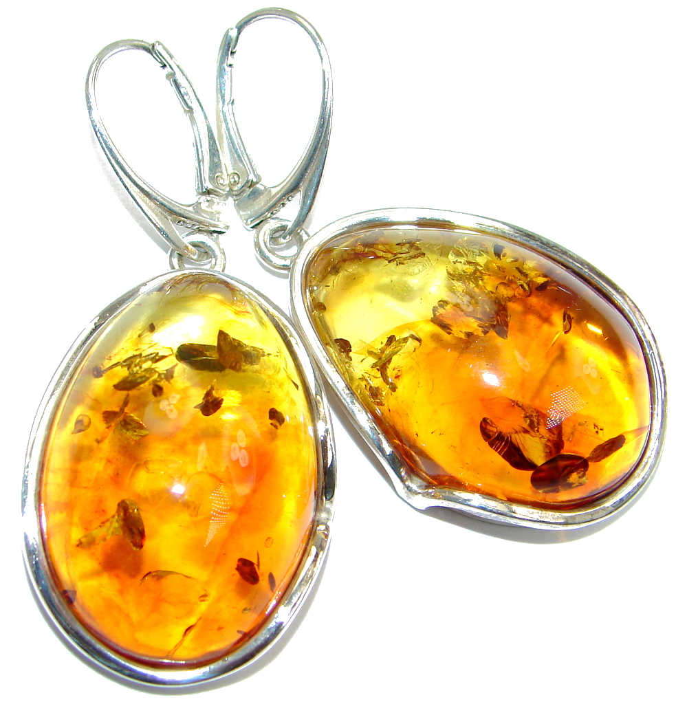 Large Back to Nature Baltic Amber Sterling Silver handmade earrings