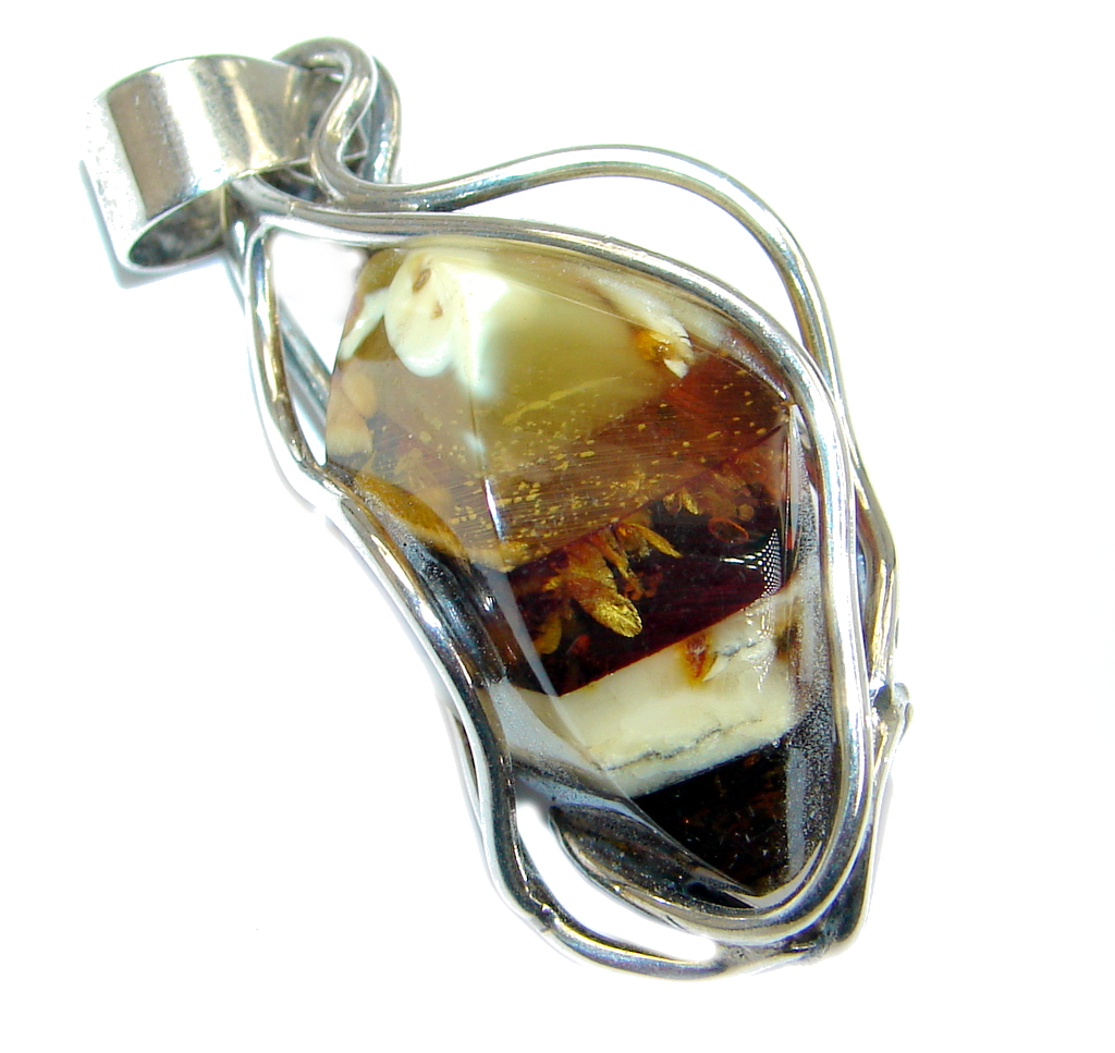 Amazing natural Baltic Amber Sterling Silver handmade Pendant