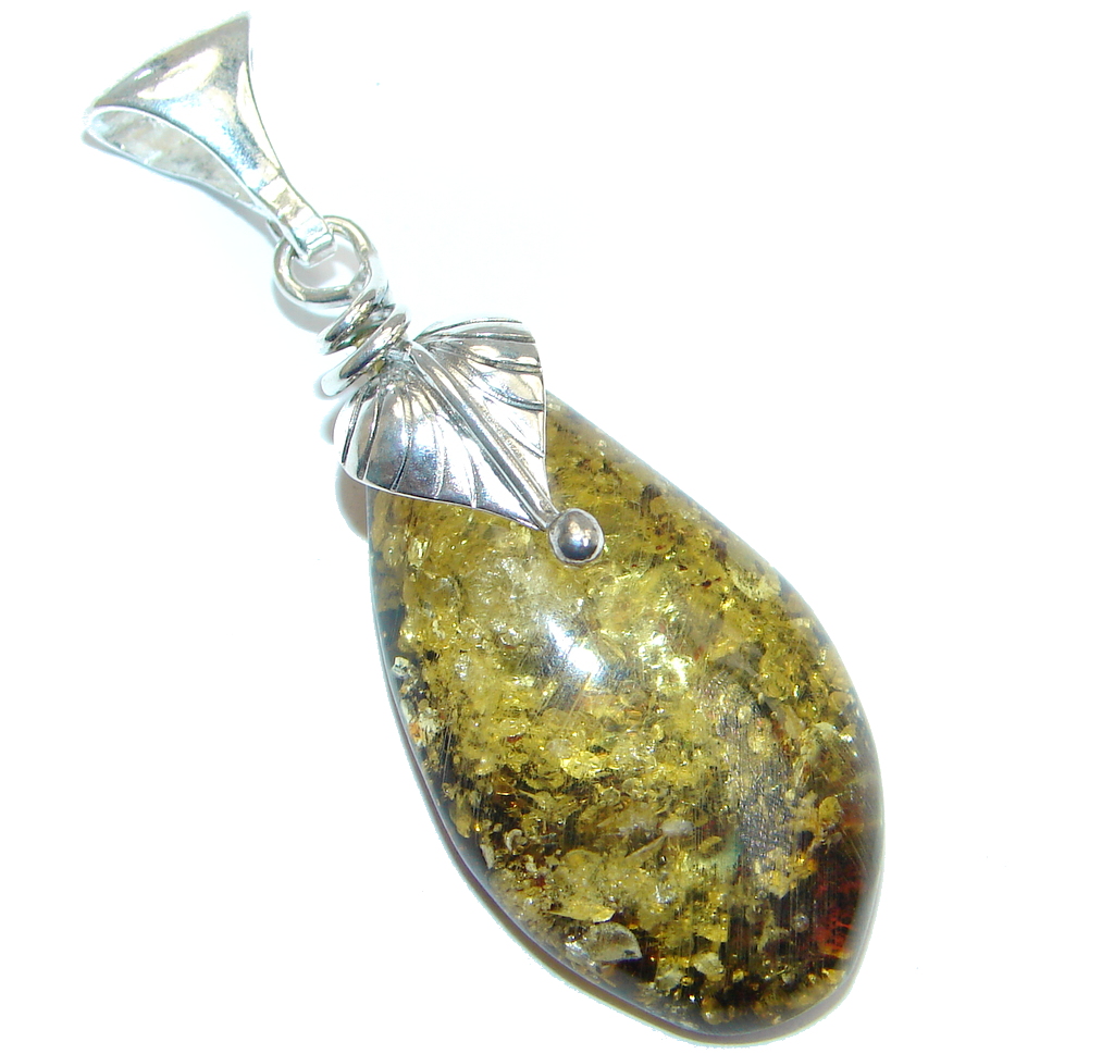 Back to Nature Green AAA Green Baltic Amber Sterling Silver Pendant