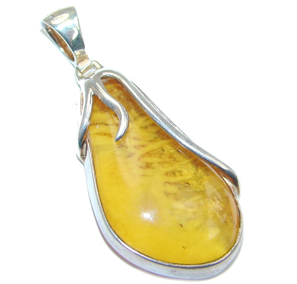 Incredible natural Baltic Amber Sterling Silver handmade Pendant