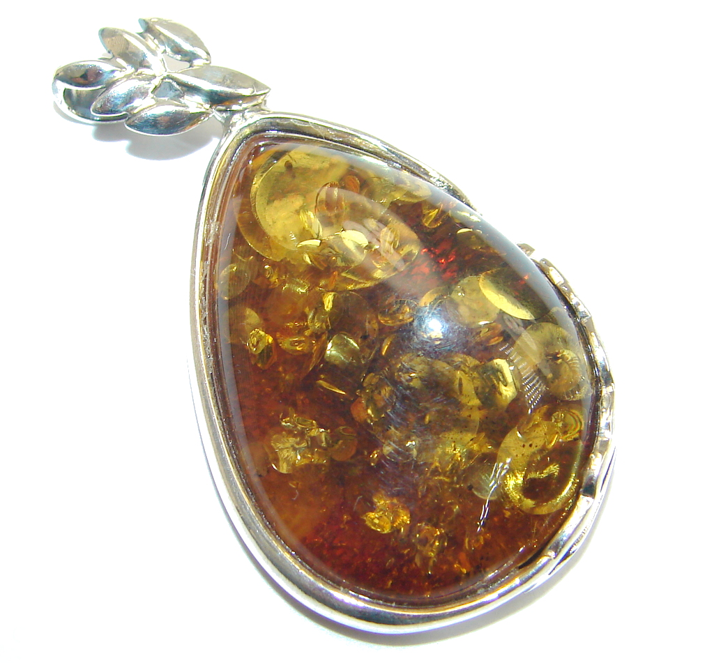 Simple Design natural Baltic Amber Sterling Silver handmade Pendant