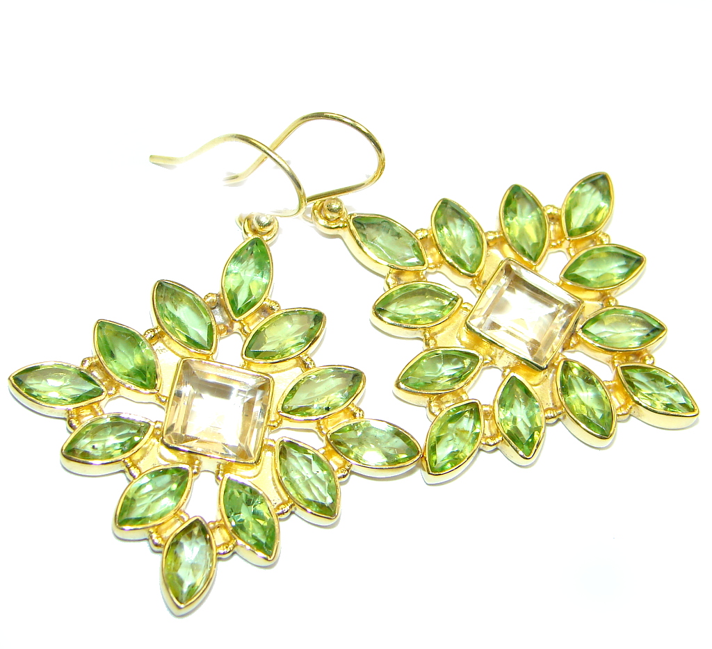 Amazing genuine Peridot Gold plated over Sterling Silver Earrings