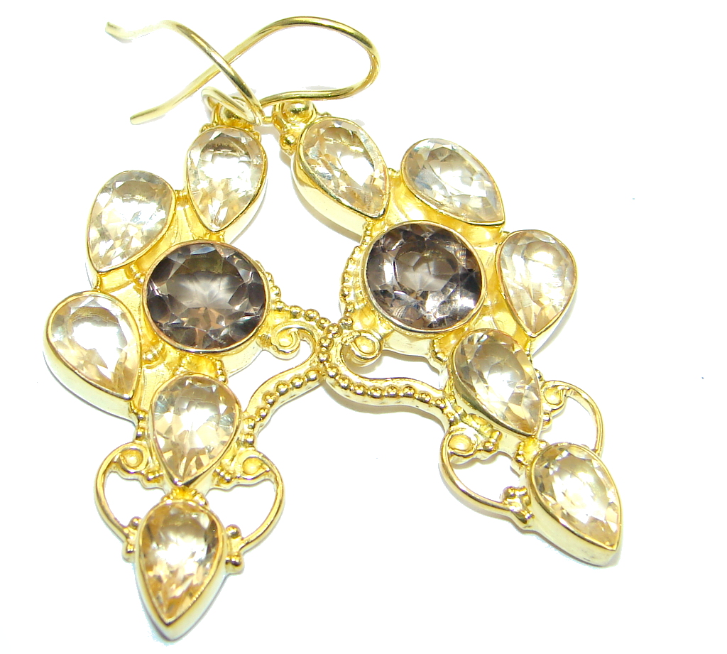 Amazing genuine Smoky Topaz Gold plated over Sterling Silver Earrings