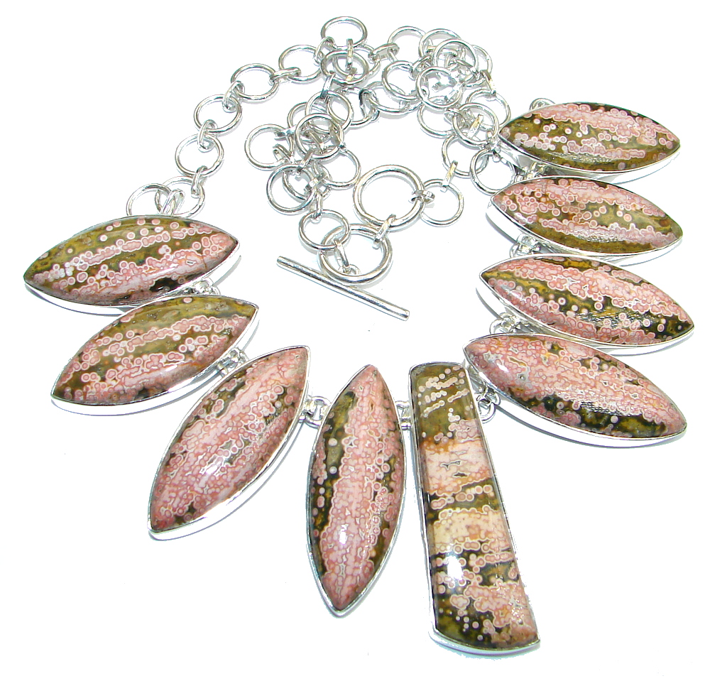 One of the kind AAA + Ocean Jasper Sterling Silver handcrafted necklace