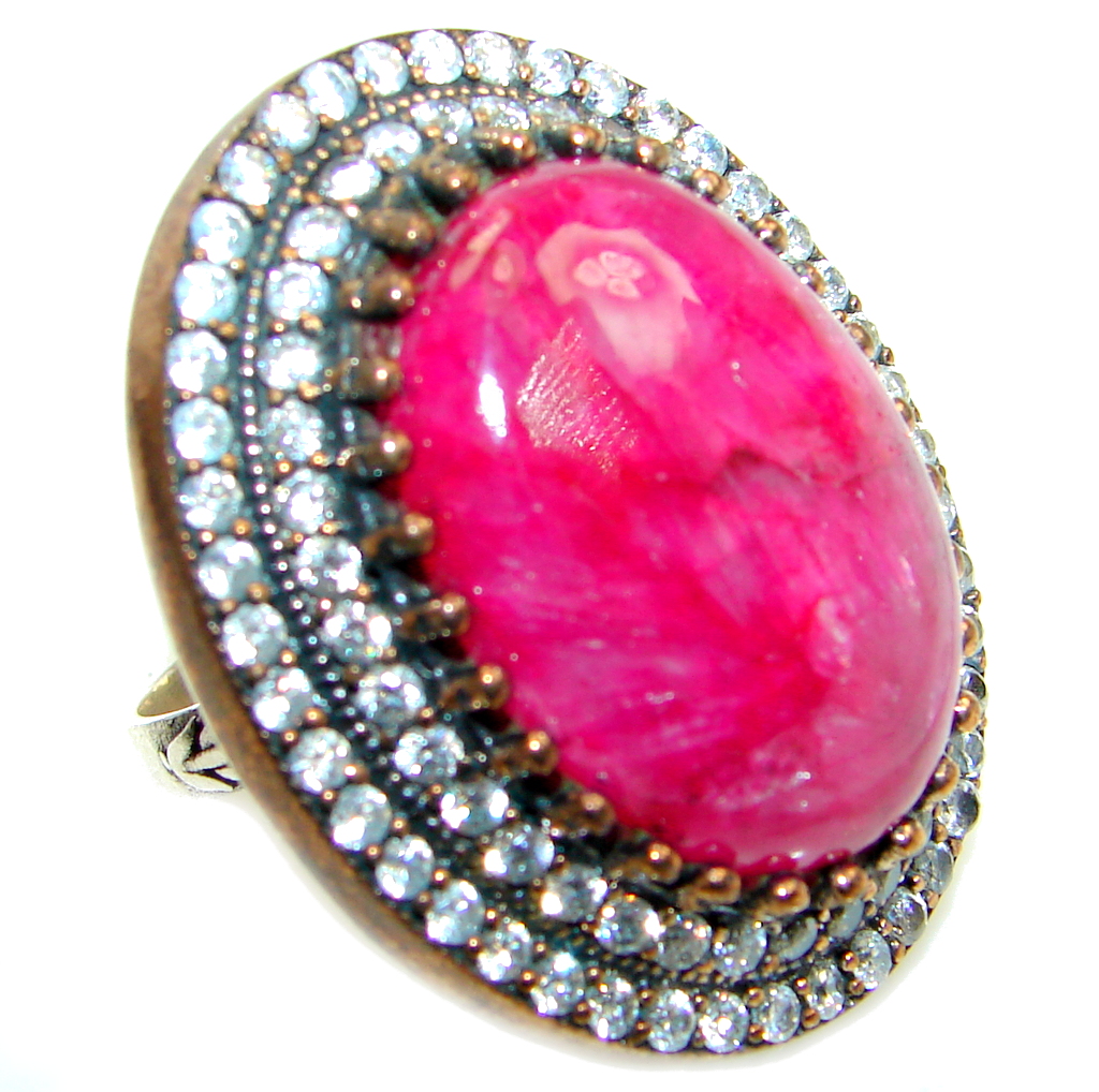 Giant Victorian Style Ruby White Topaz Sterling Silver ring; s. 9 1/4