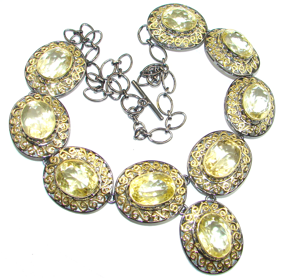 Exclusive simulated Citrine Gold Rhodium plated over Sterling Silver handmade Necklace