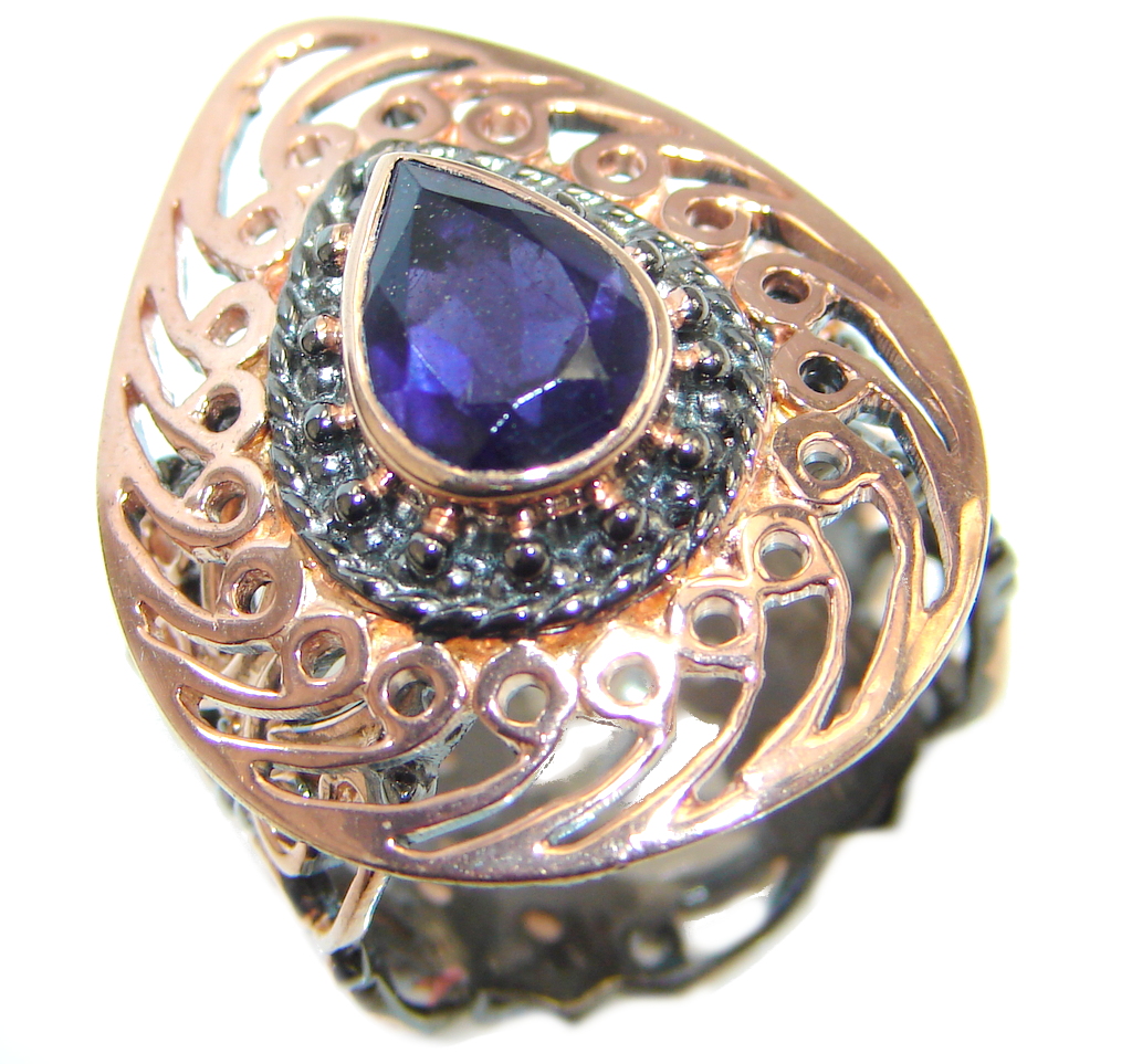 Genuine Iolite Rose Gold plated over Sterling Silver handmade ring size adjustable