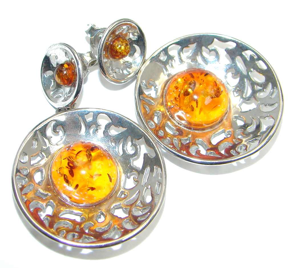 Baltic Amber Oxidized Sterling Silver handmade stud earrings