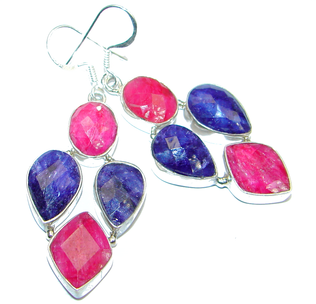 Victorian Style Saphire Red Ruby Sterling Silver earrings